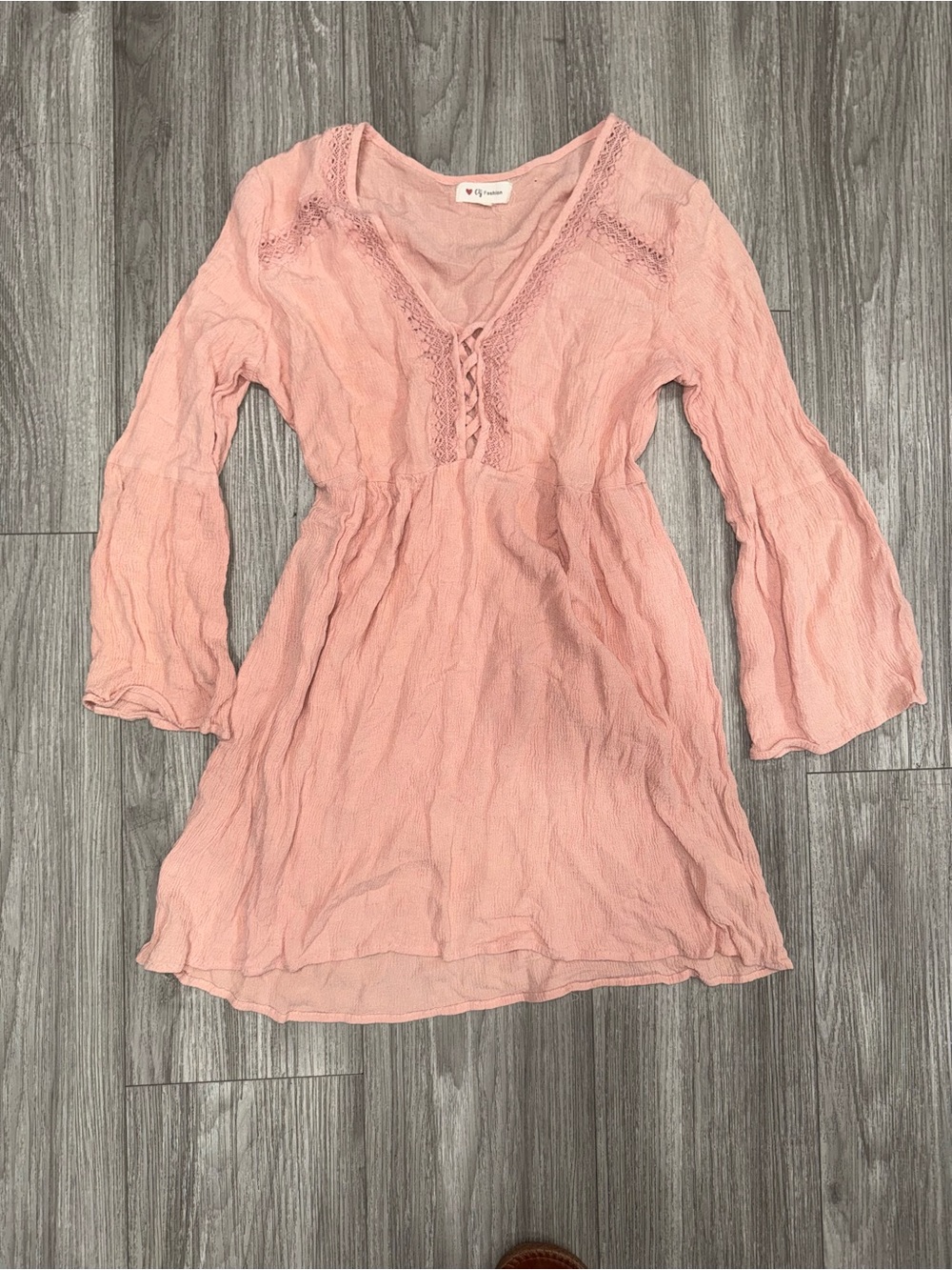 Women's Pink Lace-Up V-Neck Blouse - Read Description